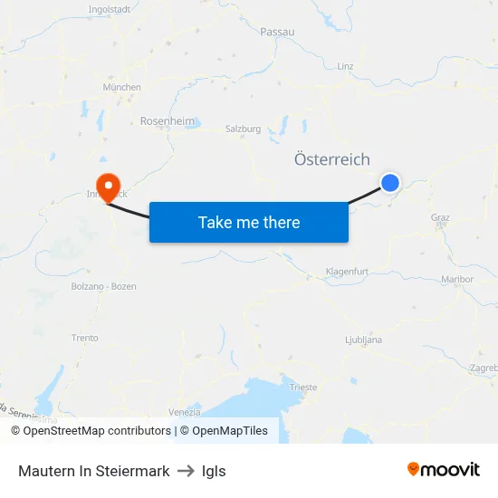 Mautern In Steiermark to Igls map