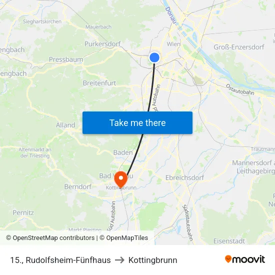 15., Rudolfsheim-Fünfhaus to Kottingbrunn map