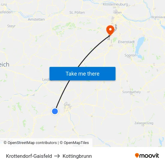 Krottendorf-Gaisfeld to Kottingbrunn map