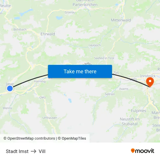 Stadt Imst to Vill map