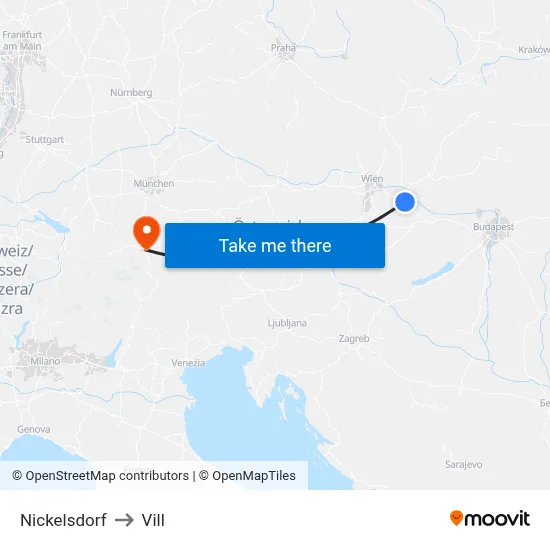 Nickelsdorf to Vill map
