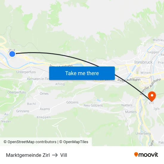 Marktgemeinde Zirl to Vill map