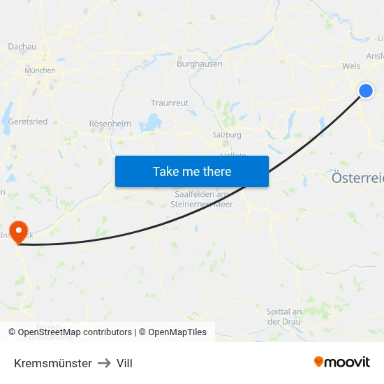 Kremsmünster to Vill map