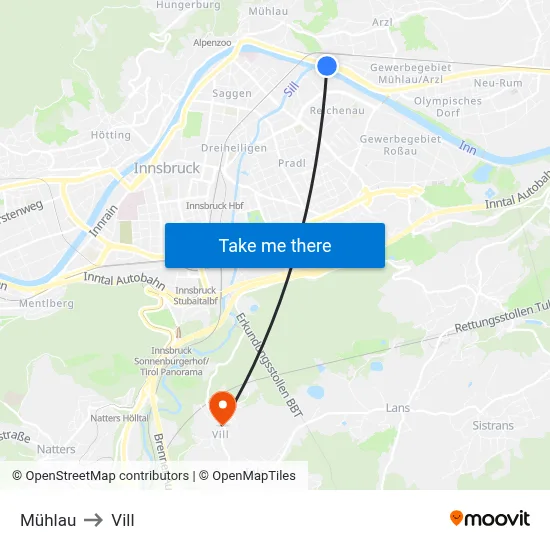 Mühlau to Vill map