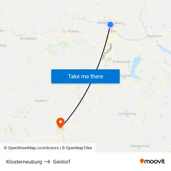 Klosterneuburg to Geidorf map