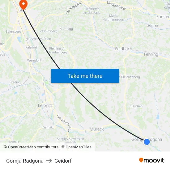 Gornja Radgona to Geidorf map