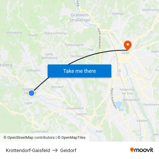Krottendorf-Gaisfeld to Geidorf map