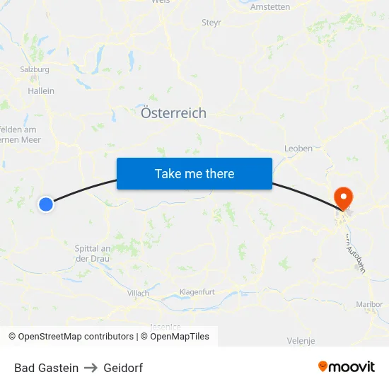 Bad Gastein to Geidorf map