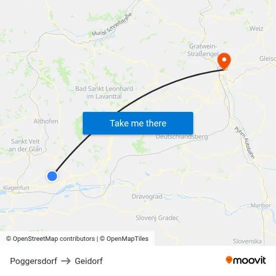Poggersdorf to Geidorf map