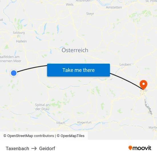 Taxenbach to Geidorf map
