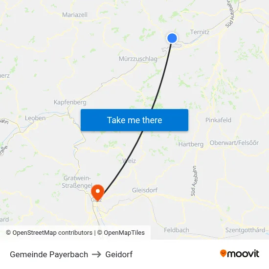 Gemeinde Payerbach to Geidorf map