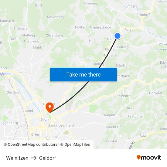 Weinitzen to Geidorf map