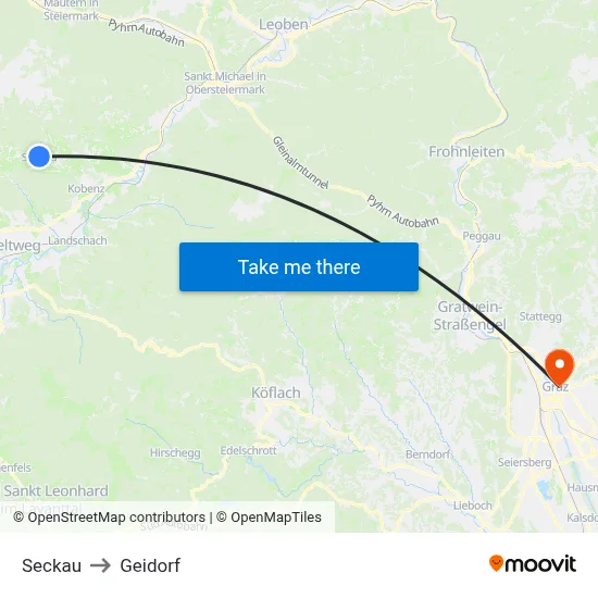 Seckau to Geidorf map