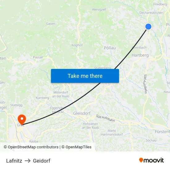 Lafnitz to Geidorf map