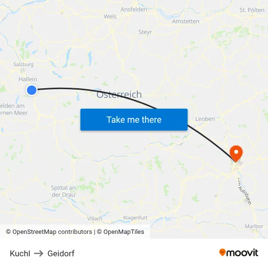 Kuchl to Geidorf map