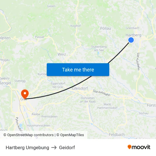 Hartberg Umgebung to Geidorf map