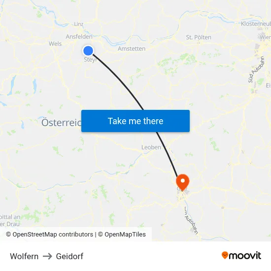 Wolfern to Geidorf map