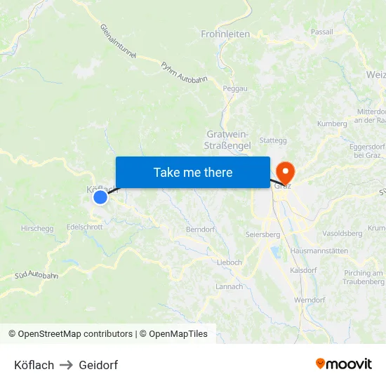 Köflach to Geidorf map