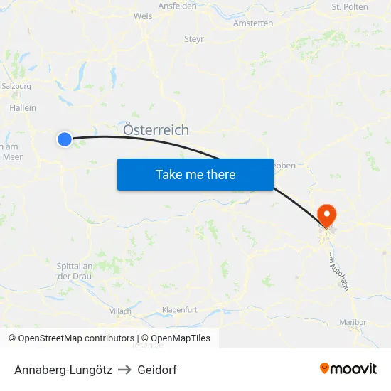 Annaberg-Lungötz to Geidorf map