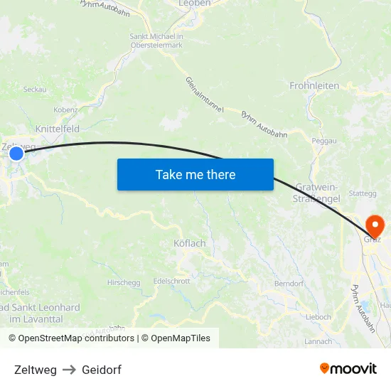 Zeltweg to Geidorf map