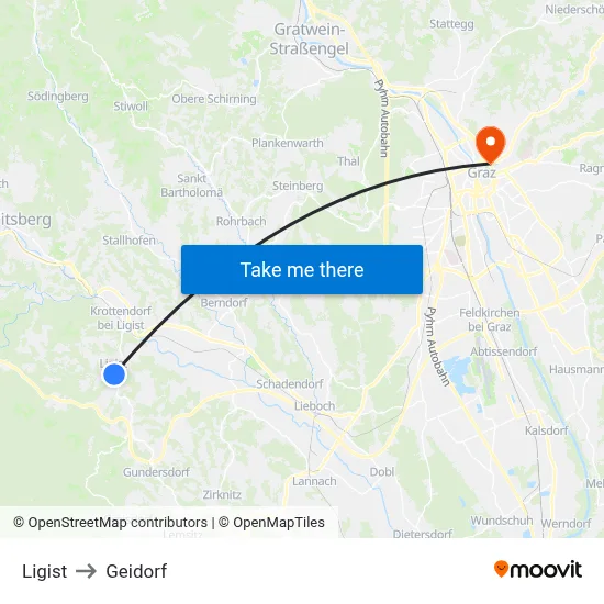 Ligist to Geidorf map