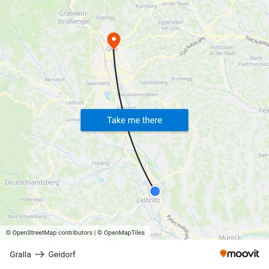 Gralla to Geidorf map