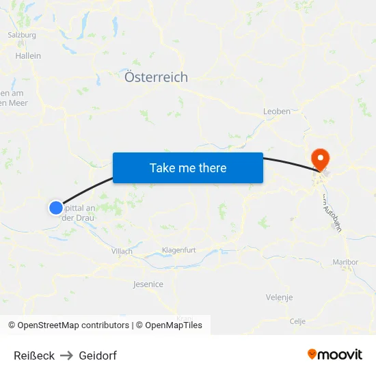 Reißeck to Geidorf map