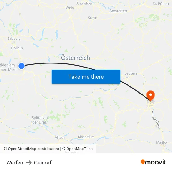 Werfen to Geidorf map