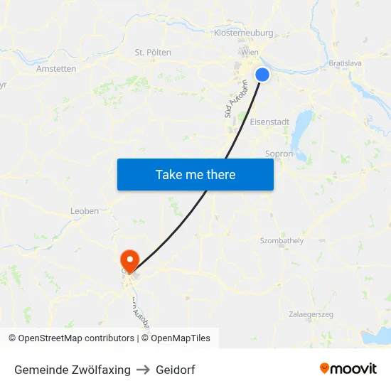 Gemeinde Zwölfaxing to Geidorf map