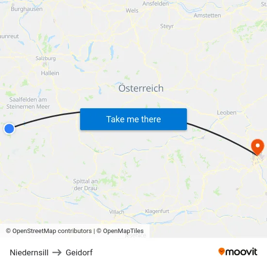 Niedernsill to Geidorf map