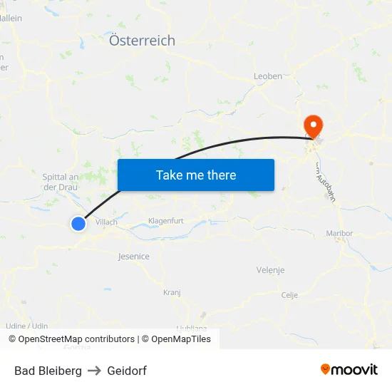 Bad Bleiberg to Geidorf map