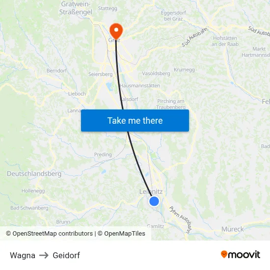 Wagna to Geidorf map