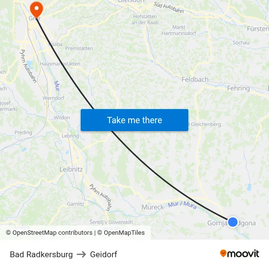 Bad Radkersburg to Geidorf map