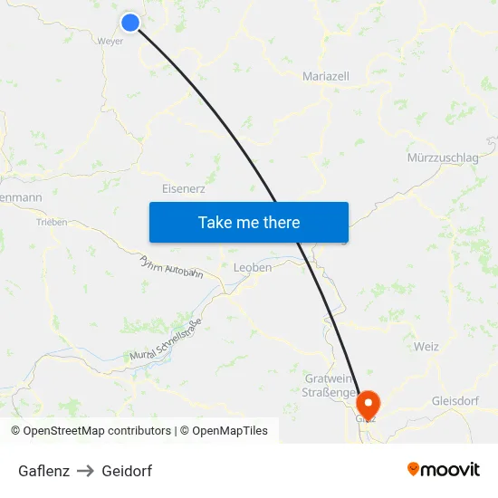 Gaflenz to Geidorf map
