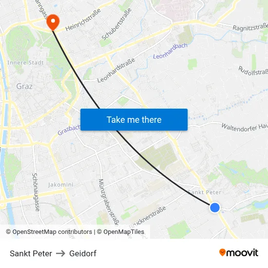 Sankt Peter to Geidorf map
