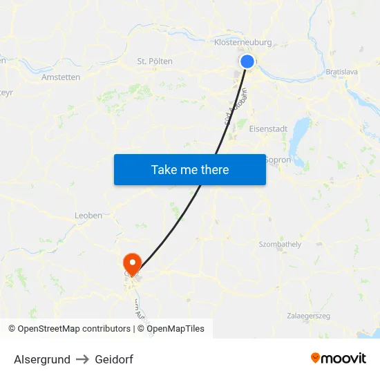 Alsergrund to Geidorf map