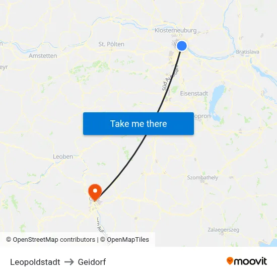 Leopoldstadt to Geidorf map