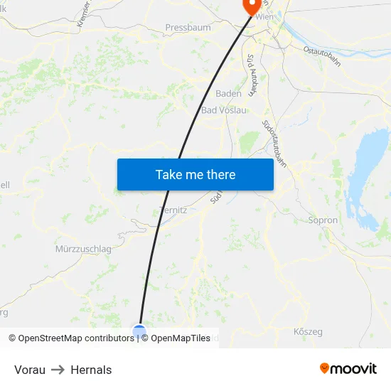 Vorau to Hernals map