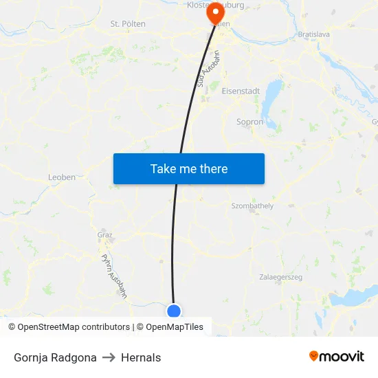 Gornja Radgona to Hernals map