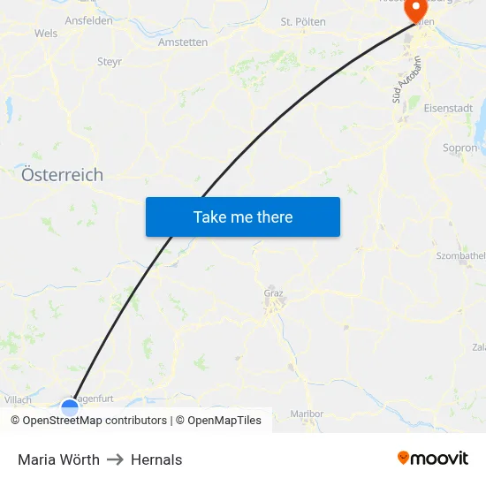 Maria Wörth to Hernals map