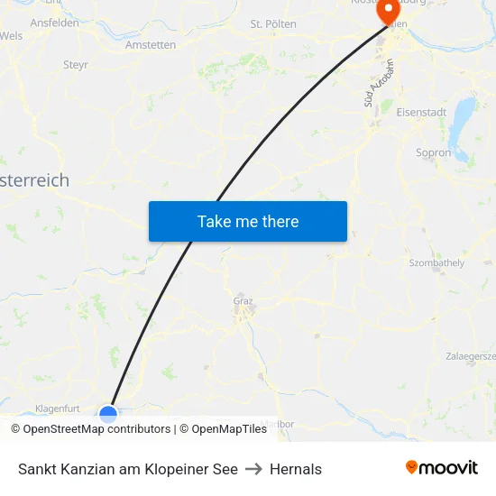 Sankt Kanzian am Klopeiner See to Hernals map
