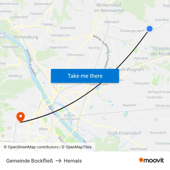 Gemeinde Bockfließ to Hernals map