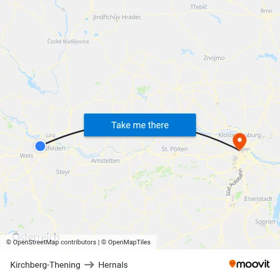 Kirchberg-Thening to Hernals map