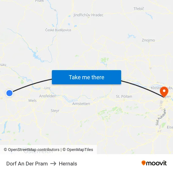 Dorf An Der Pram to Hernals map