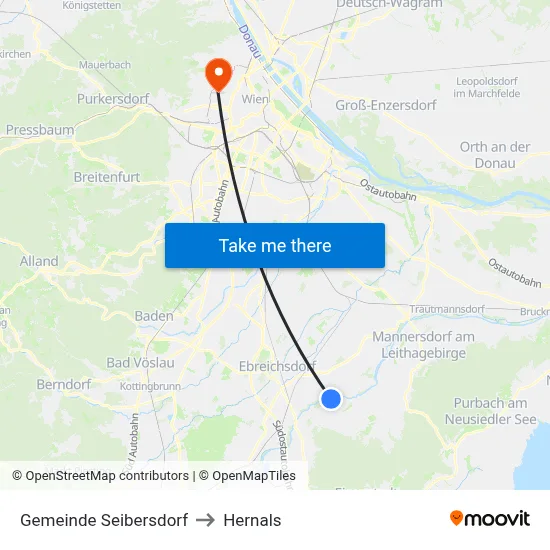 Gemeinde Seibersdorf to Hernals map