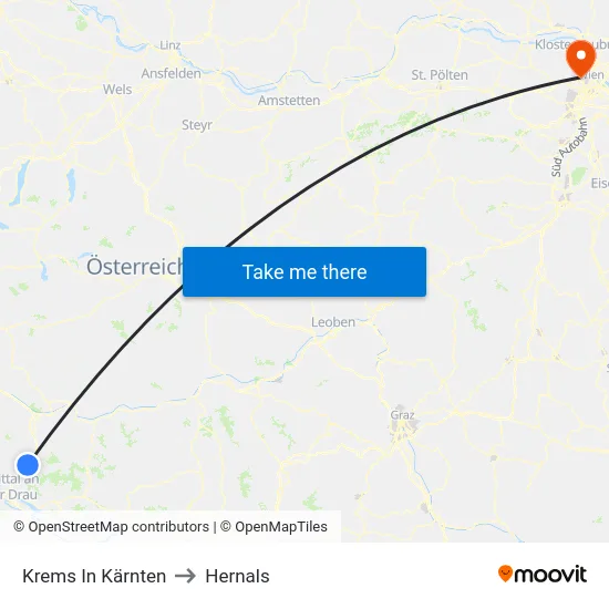 Krems In Kärnten to Hernals map