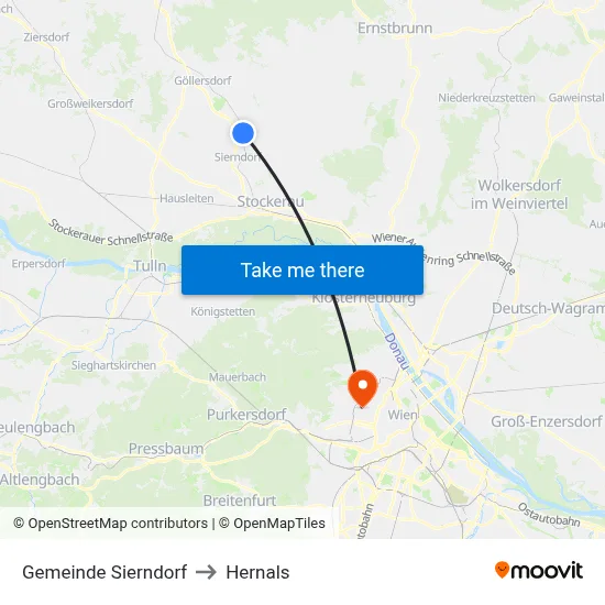 Gemeinde Sierndorf to Hernals map