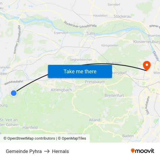 Gemeinde Pyhra to Hernals map