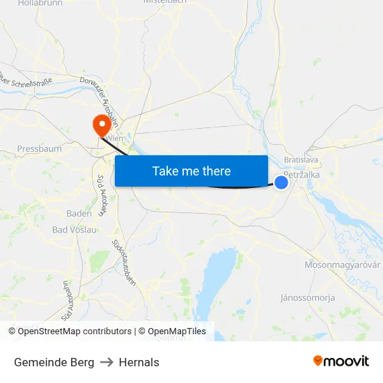 Gemeinde Berg to Hernals map