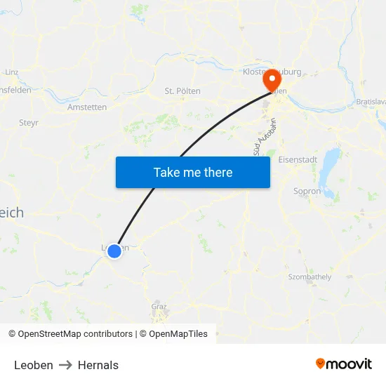 Leoben to Hernals map